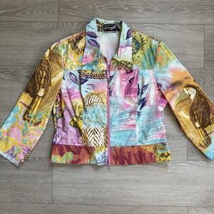Joseph Ribkoff Jacket Size 14 Bold Print Beach Coastal Business Casual Full Zip